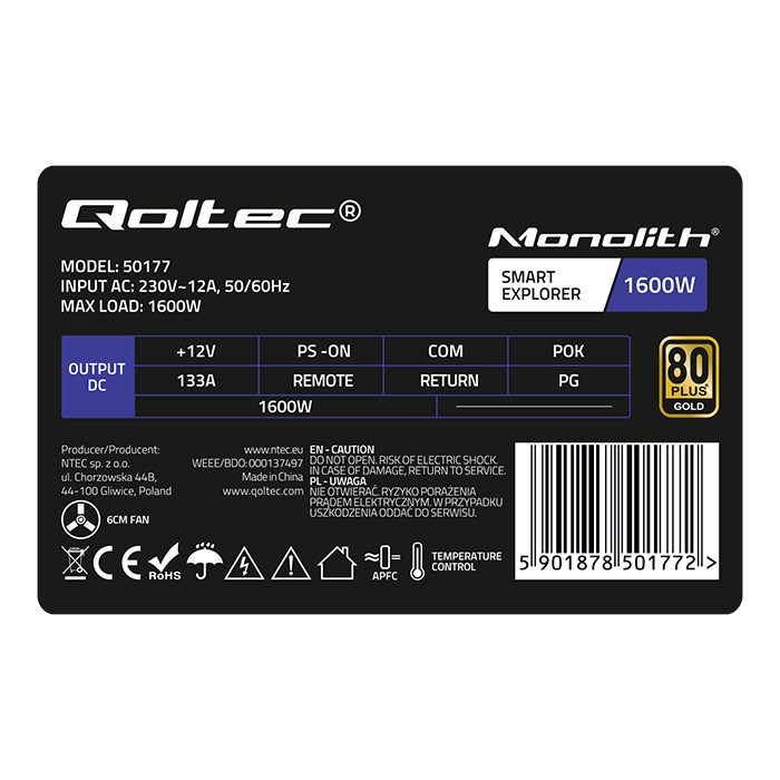 Napajanje QOLTEC 50177 (1600 W, 80 PLUS Gold, 10 x PCI-E 6P)-7