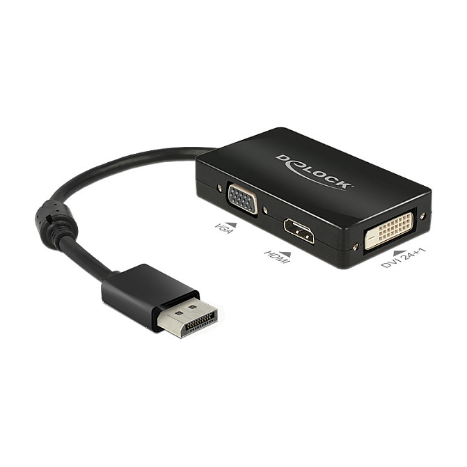 Adapter DELOCK 0.16m DisplayPort/VGA+HDMI+DVI crni-0