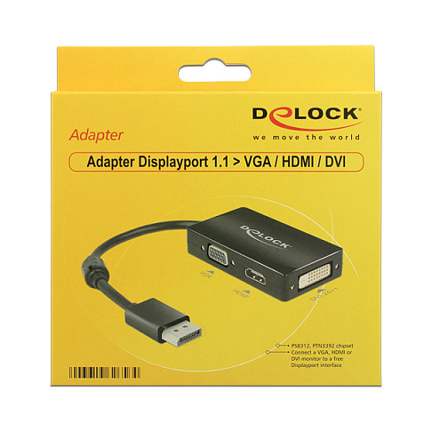Adapter DELOCK 0.16m DisplayPort/VGA+HDMI+DVI crni-1