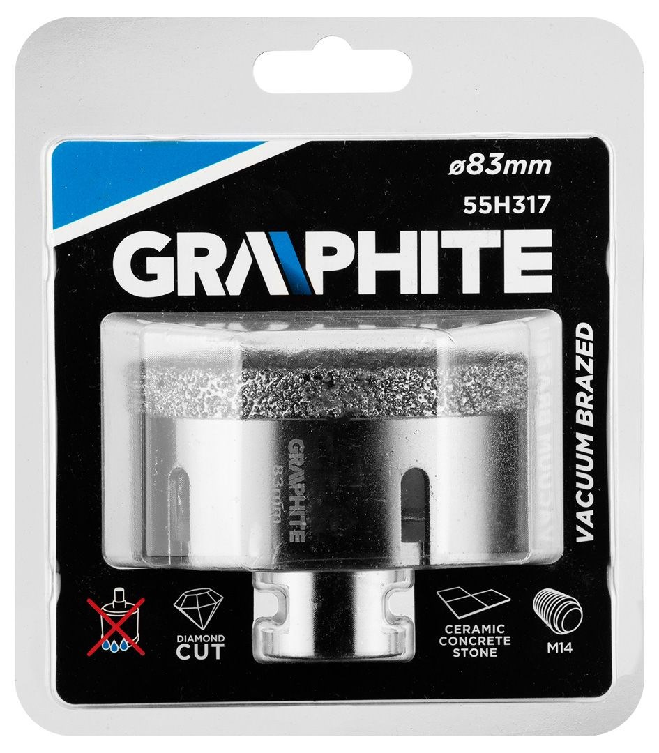 Dijamantna kruna za bušenje GRAPHITE 55H317 (83 mm, M14, vakuumski lemljena)-1