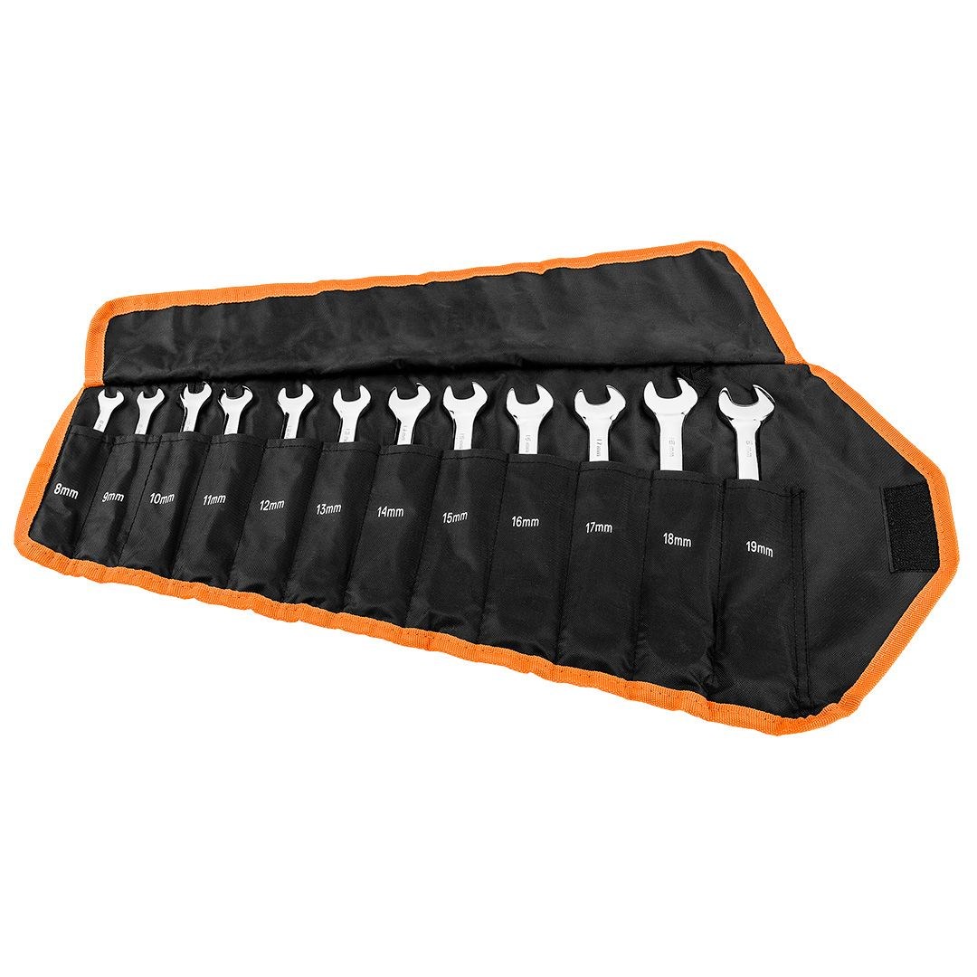 Set ključeva NEO TOOLS 09-310 viličasto-okasti s račnom (12 kom, 8-19 mm, CrV)-0
