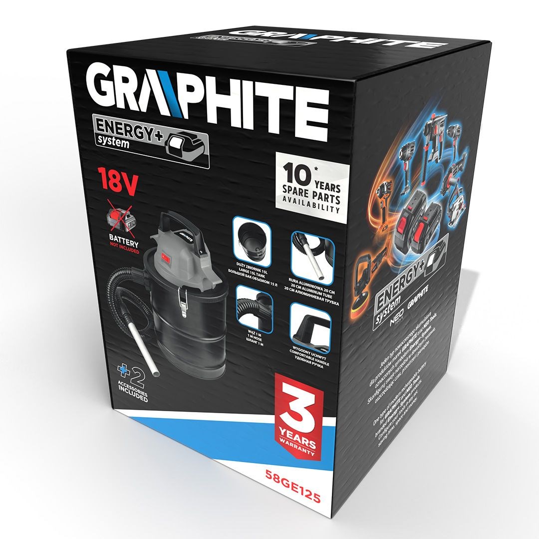Usisavač za pepeo GRAPHITE ENERGY+ 58G082 (18V, 15L, bez baterije)-1