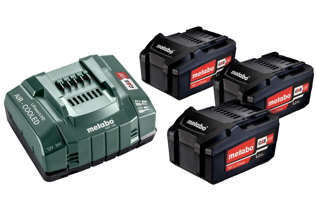 Set baterija i punjača METABO 3x 18V 5.2Ah Li-Power + punjač ASC 55