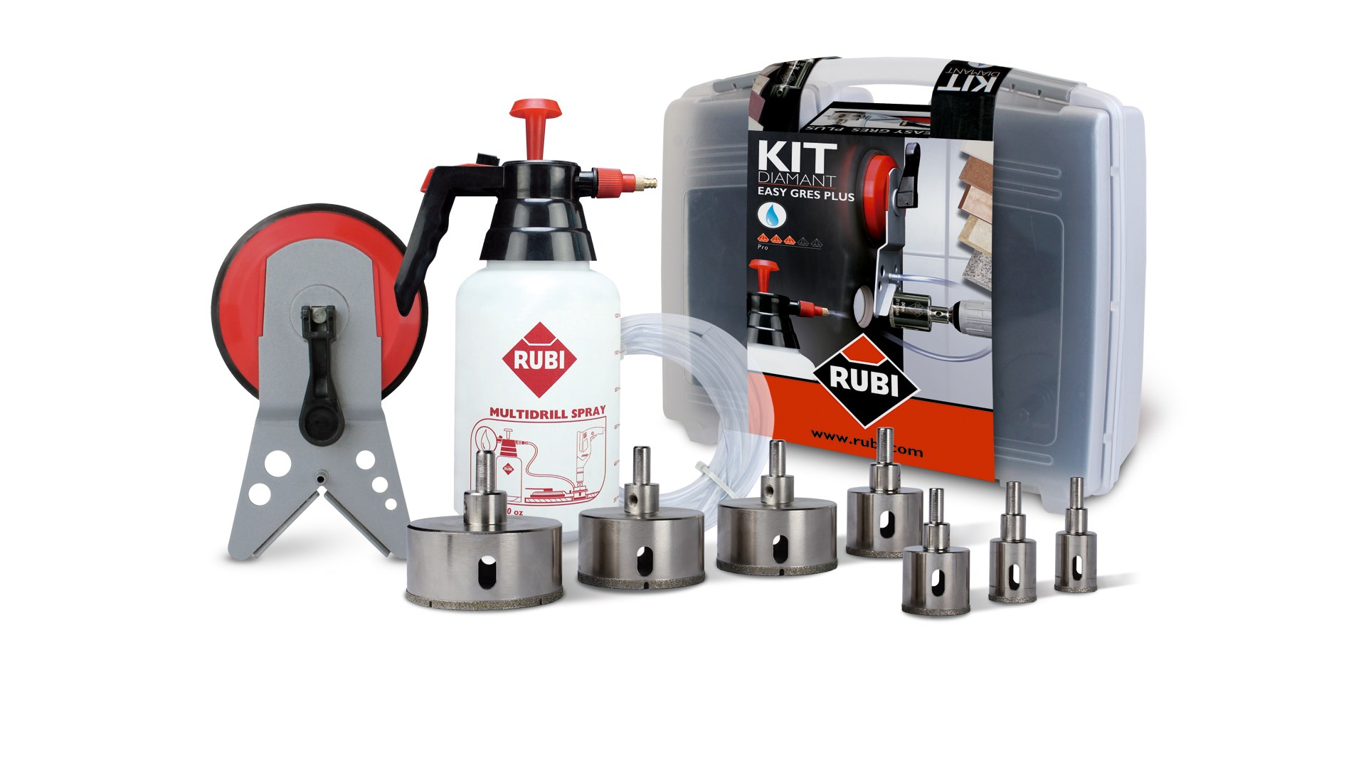 Set za bušenje RUBI WET PORCELAIN TILE DRILLING SET 20 28 35 43 50 65 75 + MULTIDRILL + HYDRONETTE-0