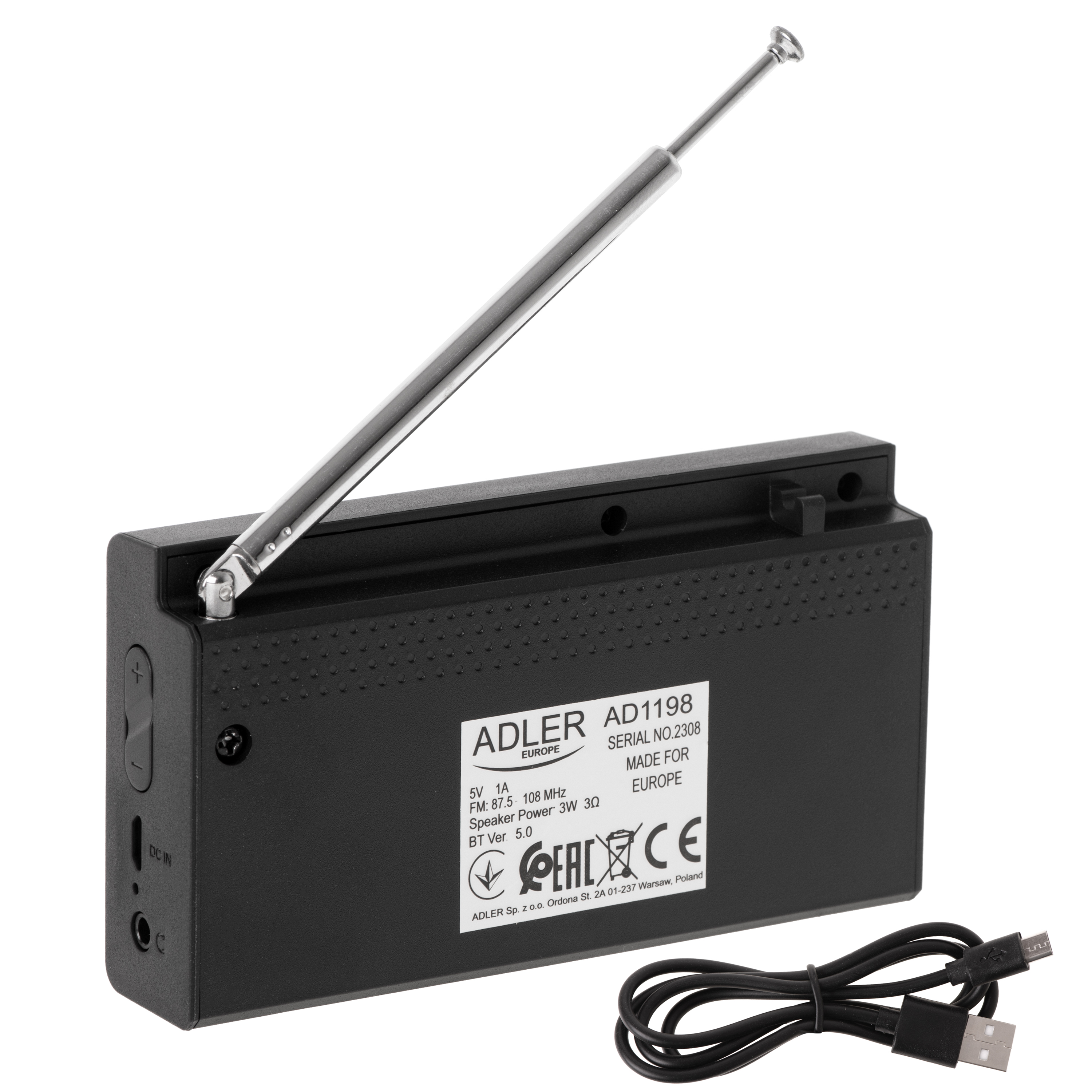 Prijenosni radio ADLER AD 1198 (FM, funkcija alarma) crni-4