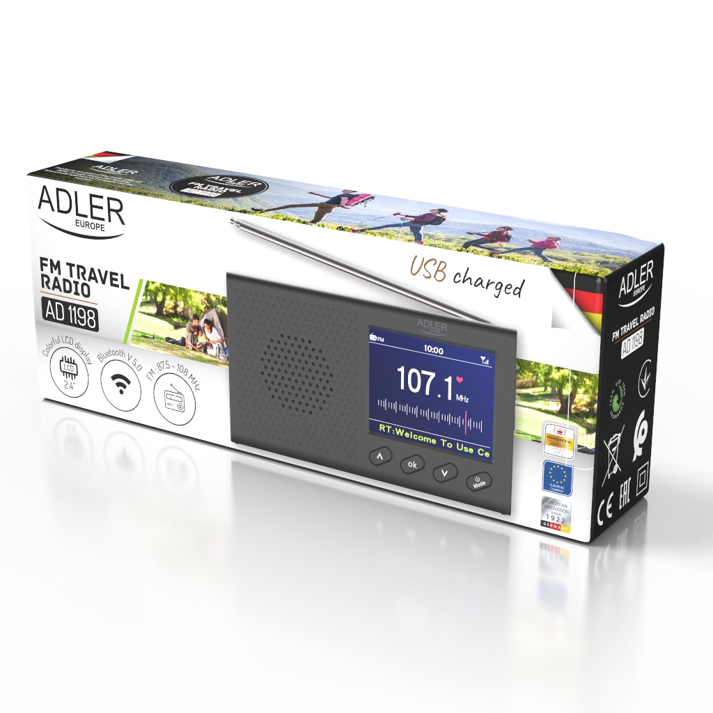 Prijenosni radio ADLER AD 1198 (FM, funkcija alarma) crni-12