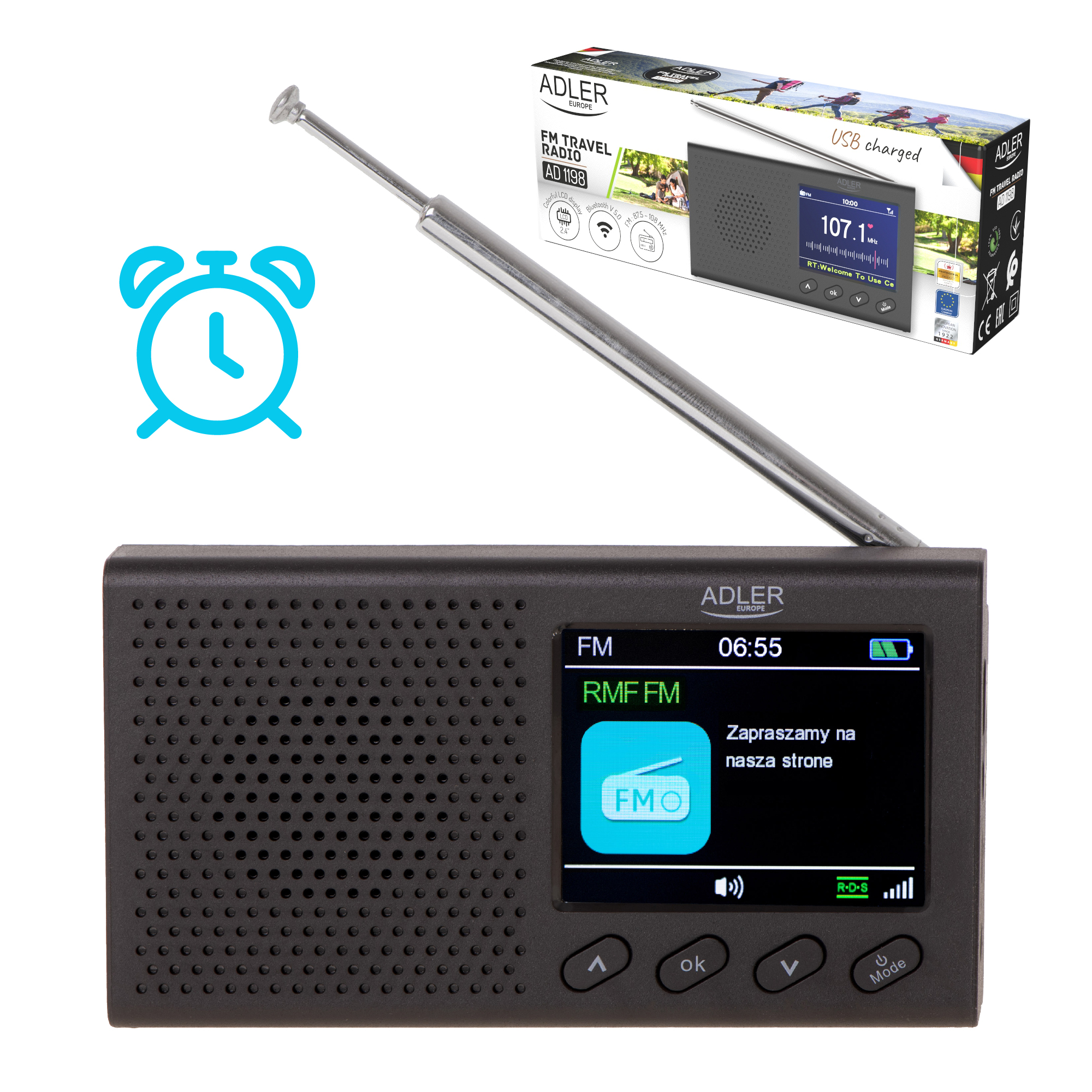 Prijenosni radio ADLER AD 1198 (FM, funkcija alarma) crni-11