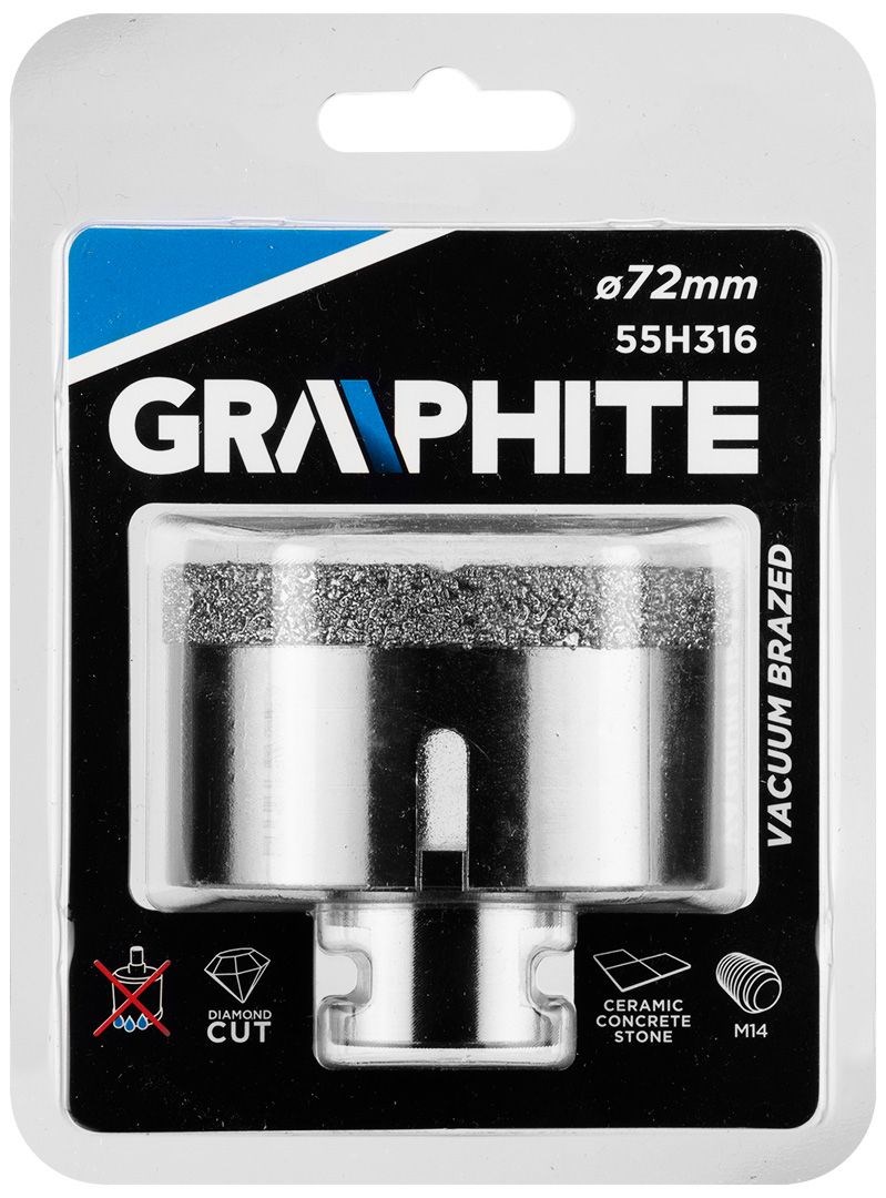 Dijamantna kruna za bušenje GRAPHITE 55H316 (72 mm, navoj M14, radni dio 40 mm, za rad na suho)-0