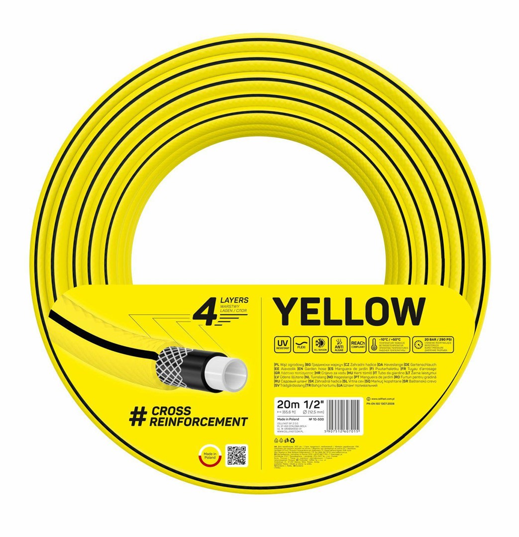 Vrtno crijevo CELLFAST 4YELLOW 10-522, 3/4", 50m, 4-slojno-0