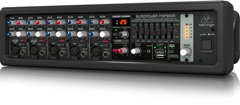 Snaga mikser BEHRINGER PMP550M (500W, 5 kanala, KLARK TEKNIK FX, FBQ)