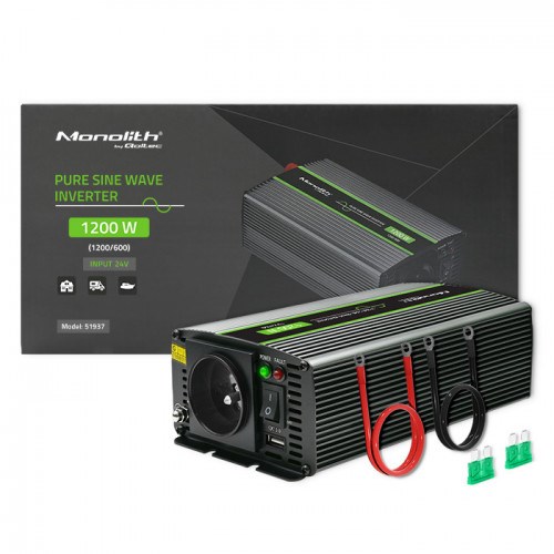 Pretvarač napona QOLTEC Monolith 24V 1200W/2400W (24V na 230V, modificirani sinus, USB)
