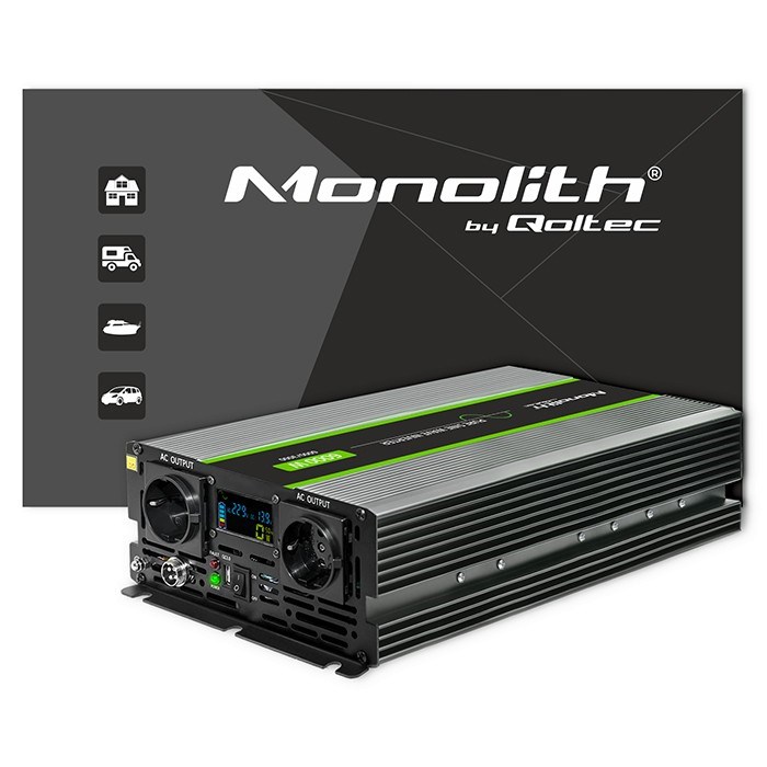 Pretvarač napona QOLTEC 51923 Monolith (3000W/6000W, 24V na 230V, Čisti sinus, LCD)-7