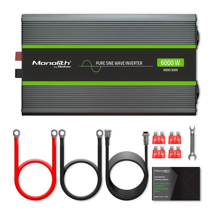 Pretvarač napona QOLTEC 51923 Monolith (3000W/6000W, 24V na 230V, Čisti sinus, LCD)-11