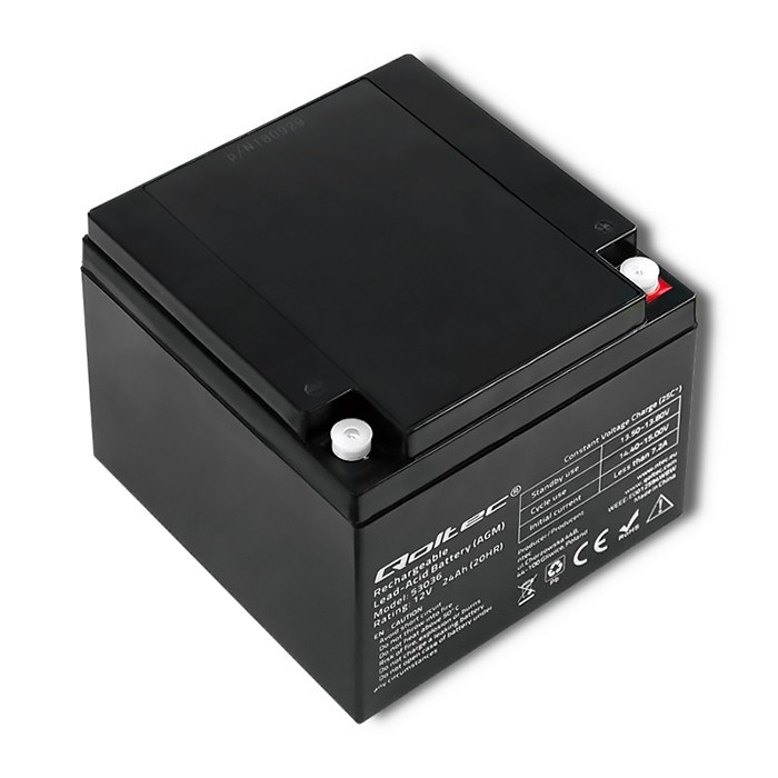 Baterija QOLTEC 53036 AGM (12V, 24Ah, max 360A, crna)