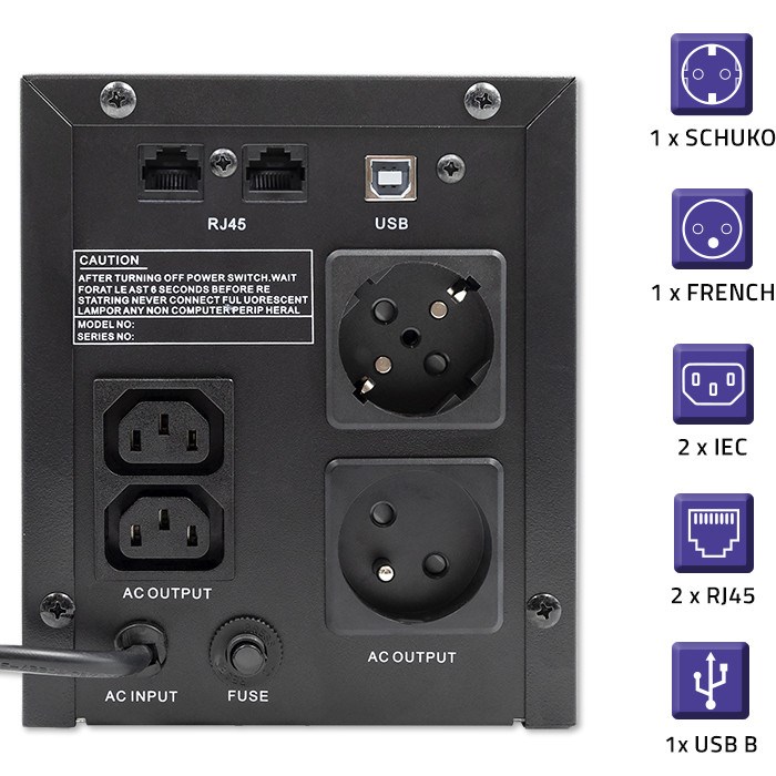 Besprekidno napajanje (UPS) QOLTEC Monolith 53777 (2000VA, 1200W, Line Interactive)-8