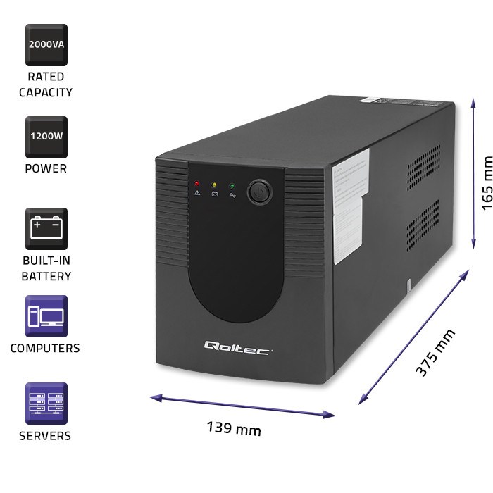 Besprekidno napajanje (UPS) QOLTEC Monolith 53777 (2000VA, 1200W, Line Interactive)-6