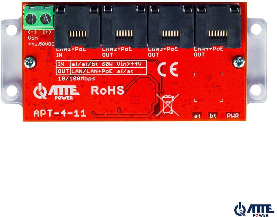 Switch ATTE APT-4-11 (4 port, 10/100Mbps, PoE, extender)-0