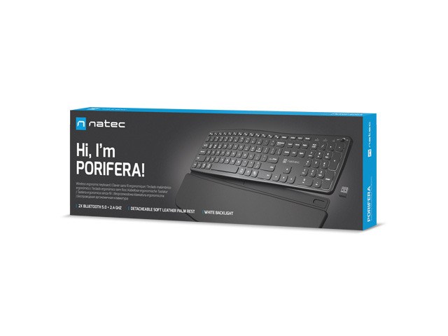 Tipkovnica NATEC Porifera (Bežična, Bluetooth + 2.4 GHz, X-Scissor, US layout, bijelo pozadinsko osvjetljenje)-6
