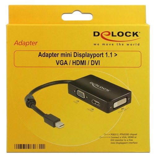 ADAPTER DELOCK Delock Adapter mini Displayport (mini displayport, VGA (D-Sub)+ HDMI + DVI, maksimalna rezolucija 1920 x 1200, pasivni)-1