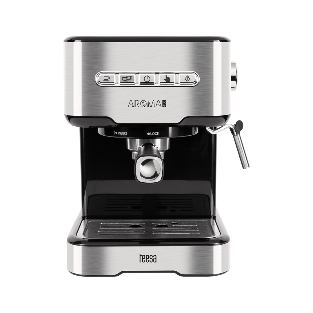 Aparat za kavu TEESA Aroma 450 (1,6 L, 850 W, 15 bara, parna mlaznica, crni)-1
