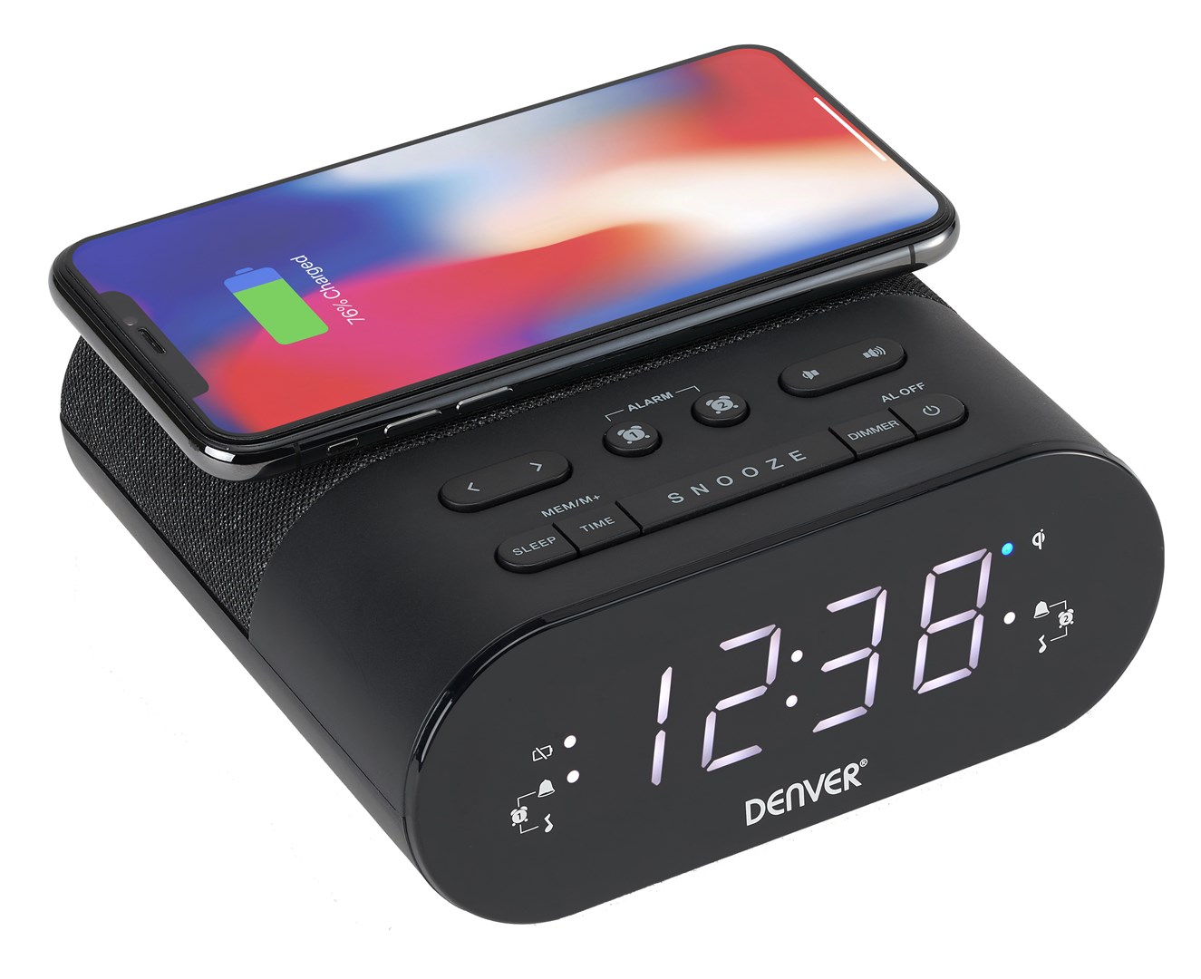 Radio budilica DENVER CRQ-107 s bežičnim punjačem, FM radio, USB-2