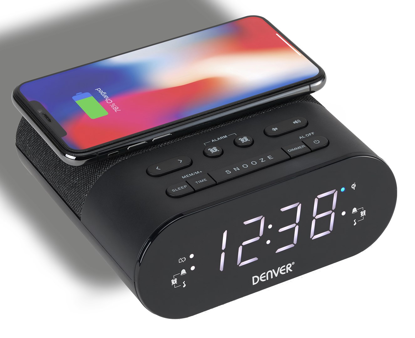 Radio budilica DENVER CRQ-107 s bežičnim punjačem, FM radio, USB-1
