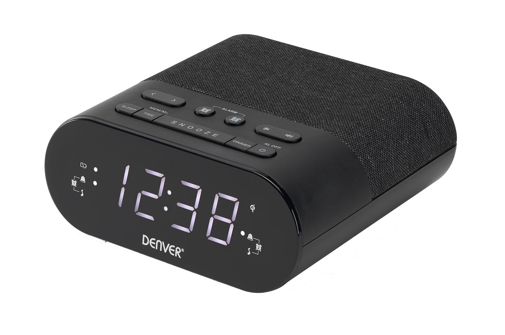 Radio budilica DENVER CRQ-107 s bežičnim punjačem, FM radio, USB