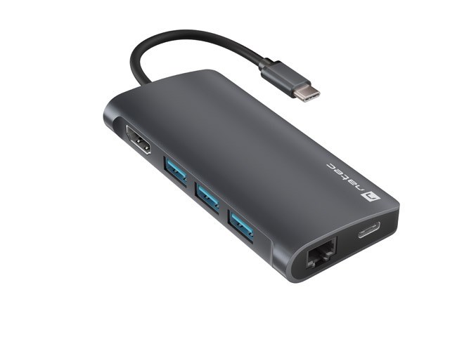 MULTIPORT ADAPTER NATEC FOWLER 2 V2 USB-C 8IN1 HUB ->USB 3.0 3X, HDMI 4K, USB-C, RJ45, SD, MICRO SD-2