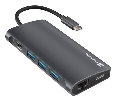 MULTIPORT ADAPTER NATEC FOWLER 2 V2 USB-C 8IN1 HUB ->USB 3.0 3X, HDMI 4K, USB-C, RJ45, SD, MICRO SD-0