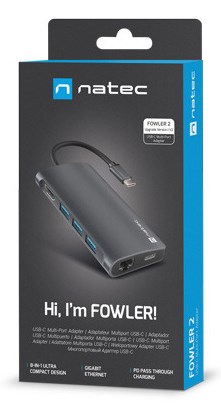 MULTIPORT ADAPTER NATEC FOWLER 2 V2 USB-C 8IN1 HUB ->USB 3.0 3X, HDMI 4K, USB-C, RJ45, SD, MICRO SD-1