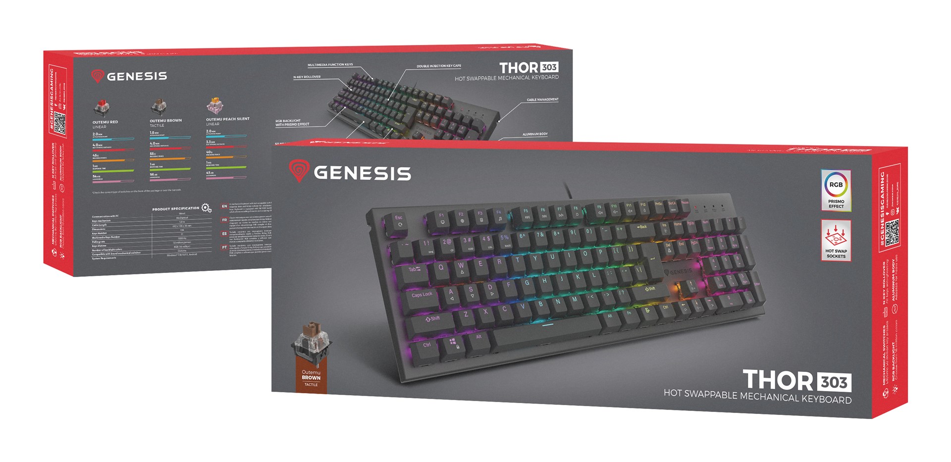 Igraća tipkovnica GENESIS Thor 303 DE (mehanička, RGB pozadinsko osvjetljenje, smeđa prekidača, hot swap, crna)-8