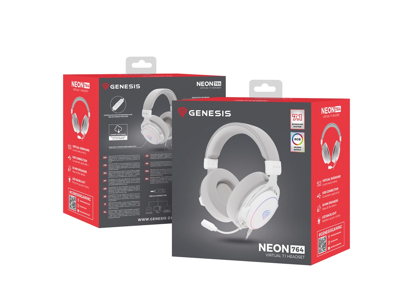 Gaming slušalice GENESIS Neon 764 RGB (Virtual 7.1, 50mm driveri, USB, bijele)-3