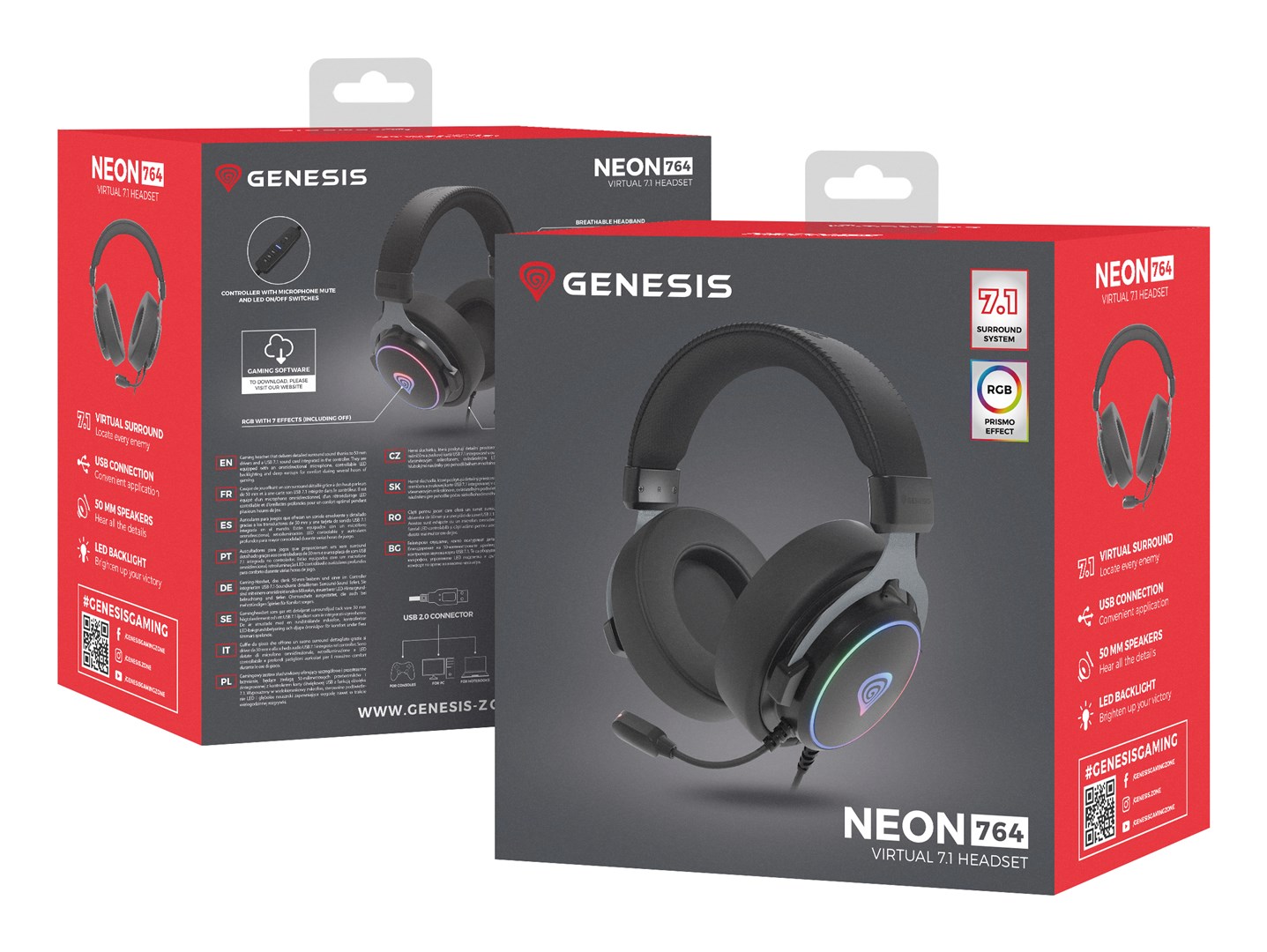 Gaming slušalice GENESIS Neon 764 RGB (50mm driveri, USB, RGB osvjetljenje)-9