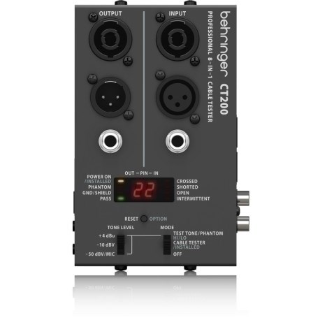 Tester za kabele BEHRINGER CT200 (XLR, Speakon, TRS, RCA, RJ45, MIDI, USB)