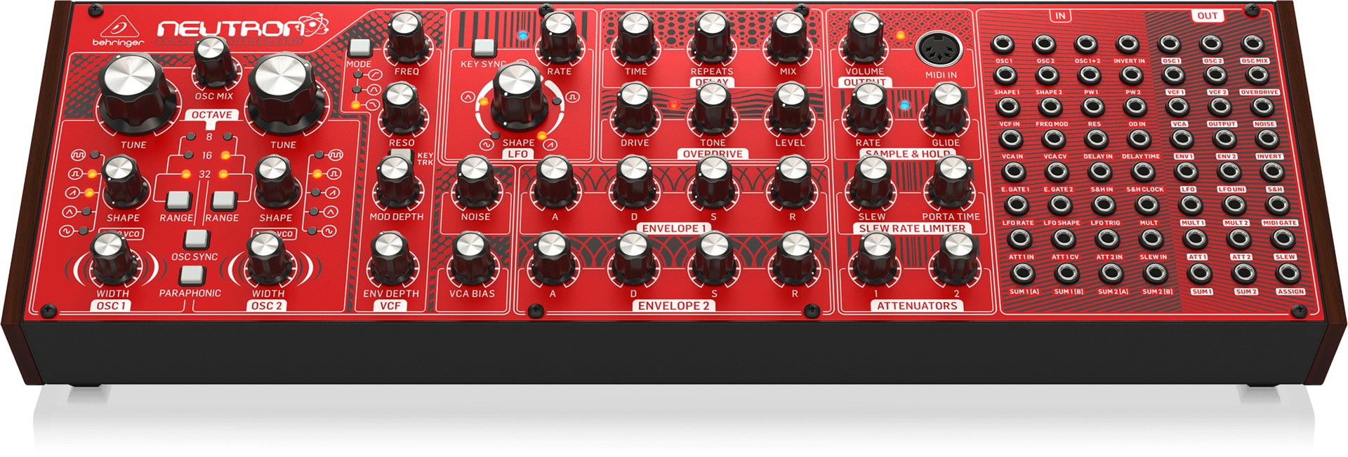 Analogni sintezator BEHRINGER NEUTRON (Crvena boja, Overdrive efekt, 1 nota polifonije, USB, MIDI in)-1