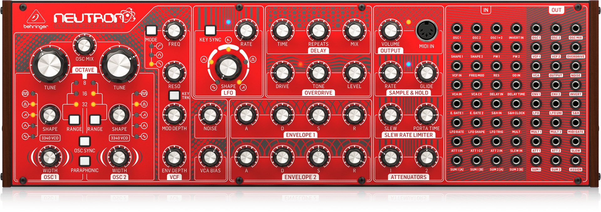 Analogni sintezator BEHRINGER NEUTRON (Crvena boja, Overdrive efekt, 1 nota polifonije, USB, MIDI in)