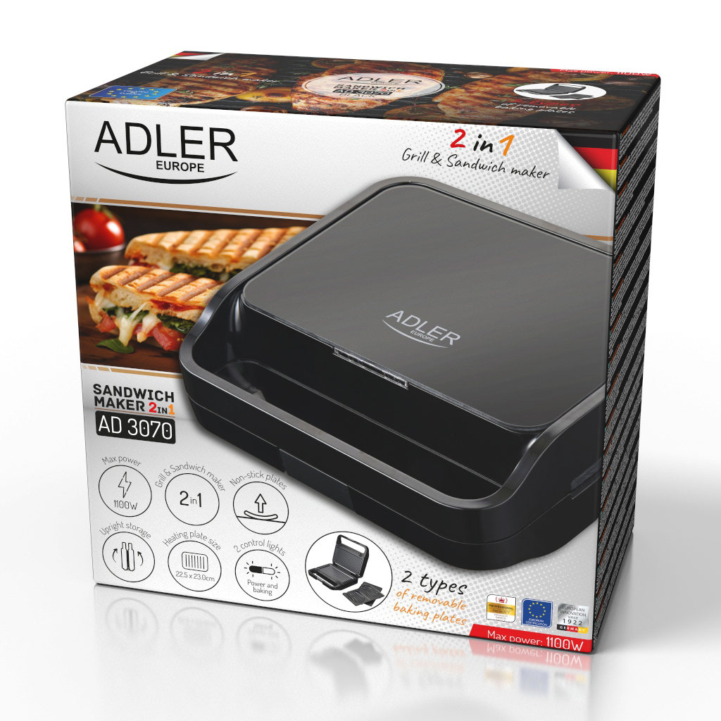Toster za sendviče ADLER AD 3070B (850W) crni-5
