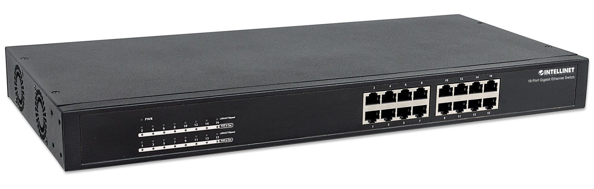Mrežni prekidač INTELLINET 16-Port Gigabit Ethernet PoE+ Switch (16 x PoE portova, IEEE 802.3at/af Power-over-Ethernet (PoE+/PoE), Endspan, Rackmount)-3