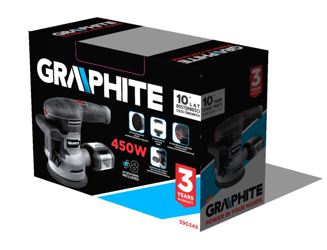 Ekscentrična brusilica GRAPHITE 450W s koferom (disk 125/150mm)-8