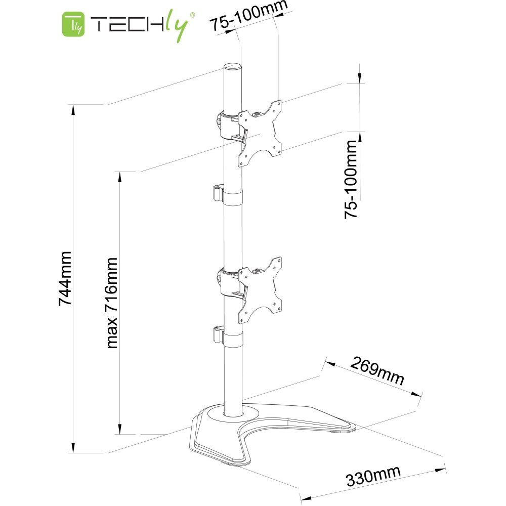 Nosač TECHLY PION (maksimalna veličina ekrana 68.6 cm, minimalna veličina ekrana 33 cm, maksimalna težina 20 kg, podržava 2 ekrana)-1
