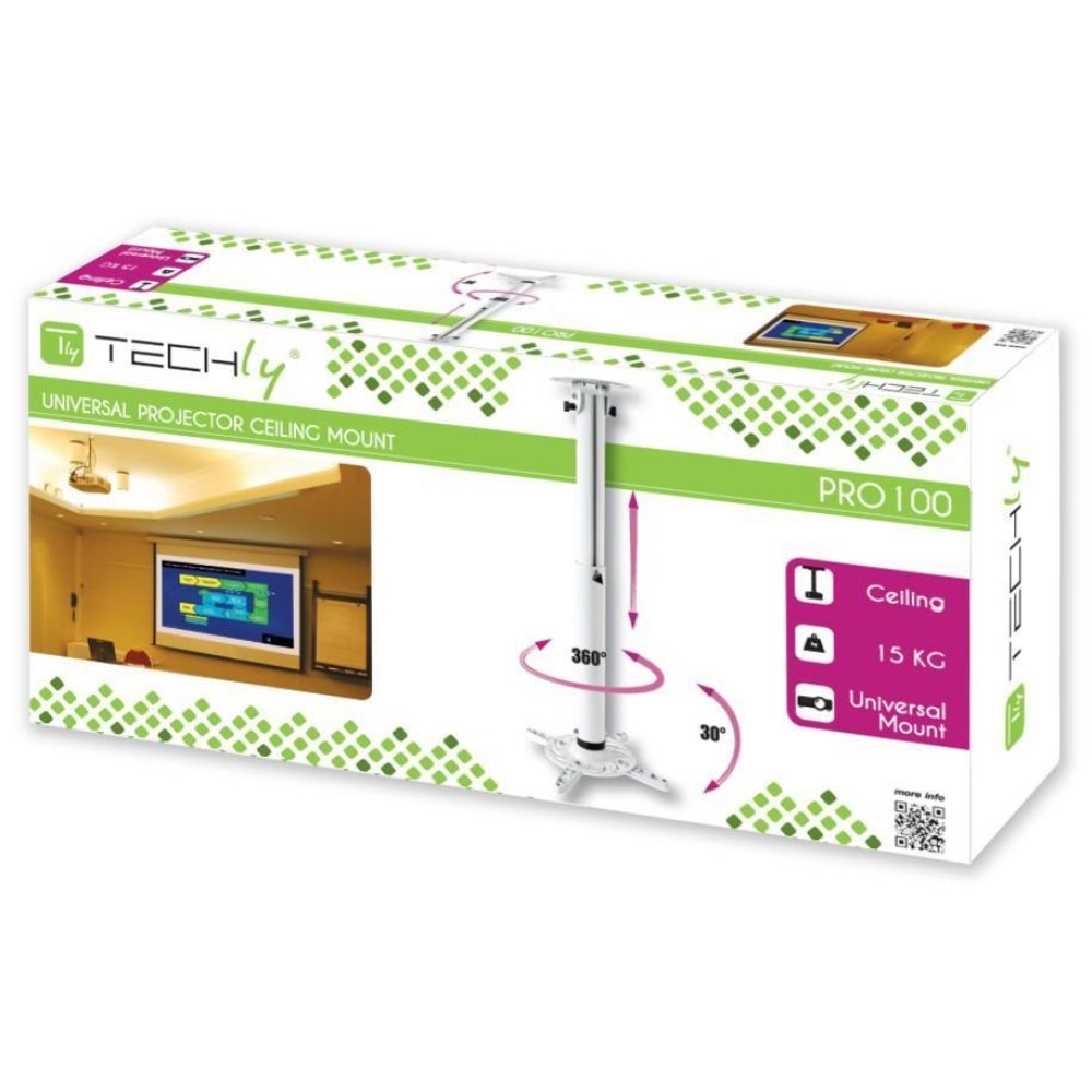 Stropni nosač za projektor TECHLY univerzalni (50-77 cm, 15 kg), bijela boja-1