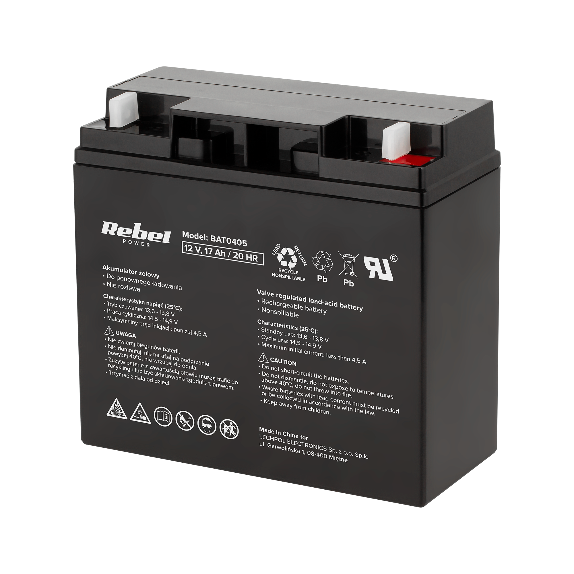 Gel akumulator REBEL BAT0405 12 V 17 Ah-0