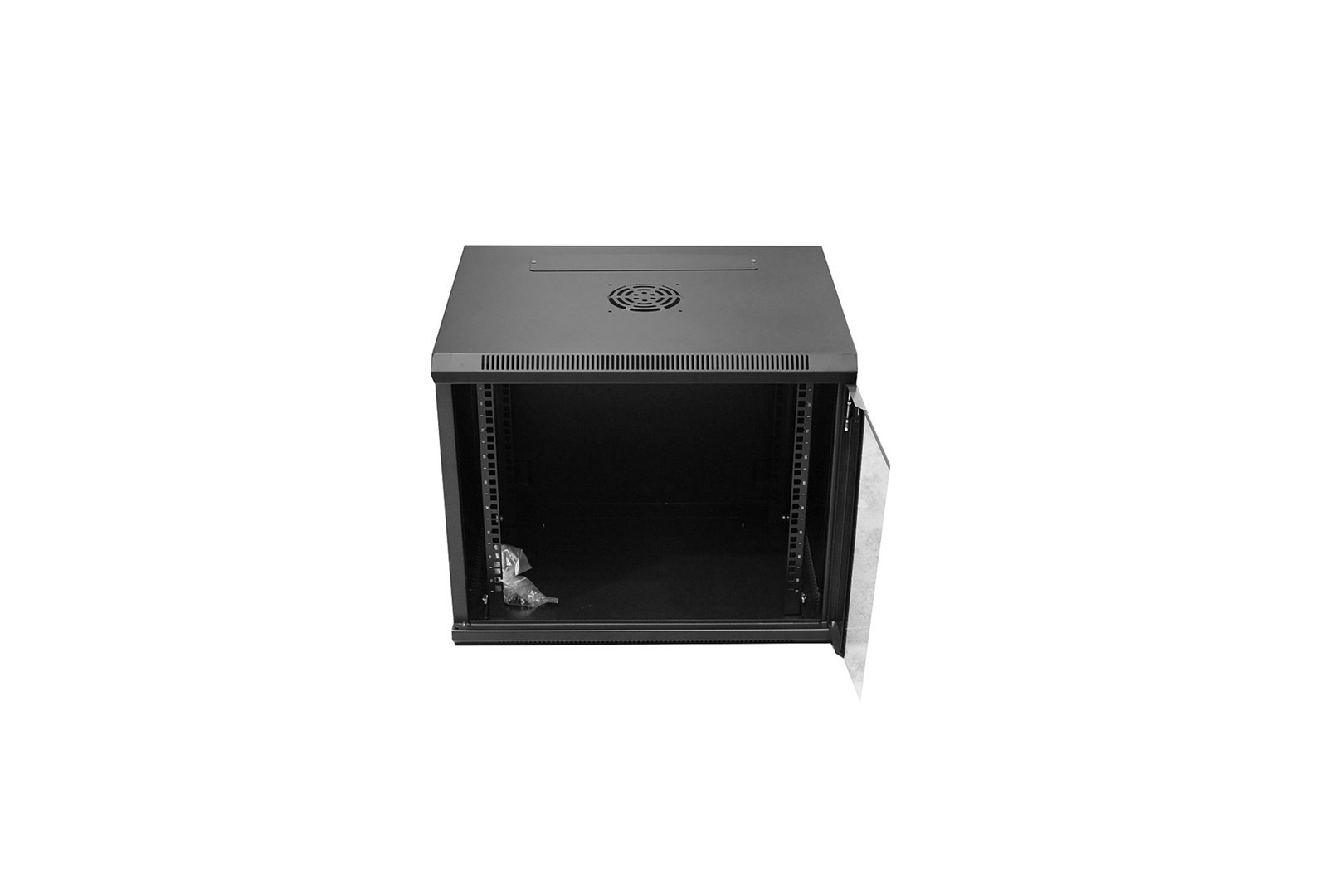Mrežni ormar za montažu na zid 19" 9U rack 600x450 (crna, vrata od stakla, sklopiva, nosivost 60kg)-2