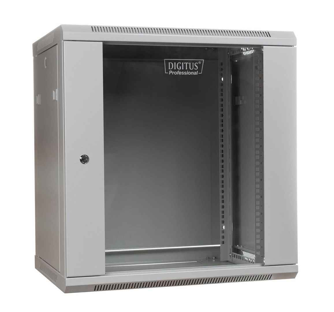 Mrežni ormar za montažu na zid DIGITUS 19" 12U rack 600x450 (staklena vrata, ne presavijen, nosivost 60kg, siva)-7