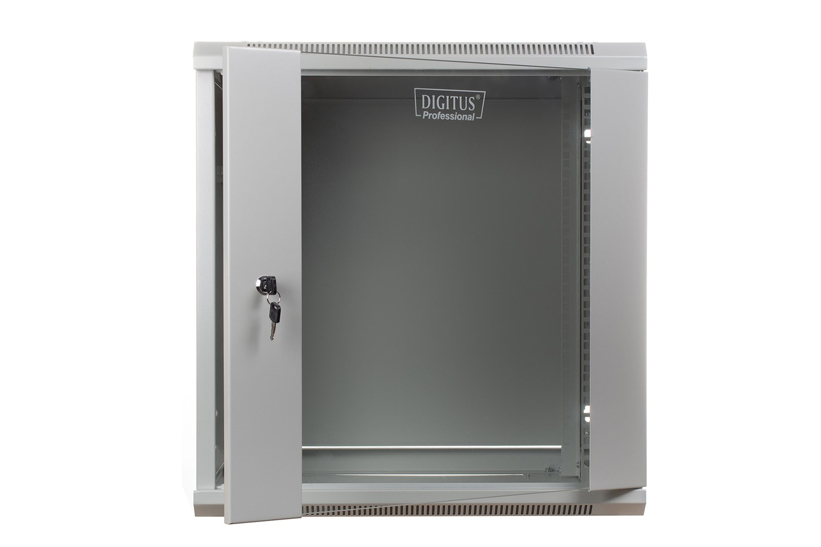 Mrežni ormar za montažu na zid DIGITUS 19" 12U rack 600x450 (staklena vrata, ne presavijen, nosivost 60kg, siva)-0