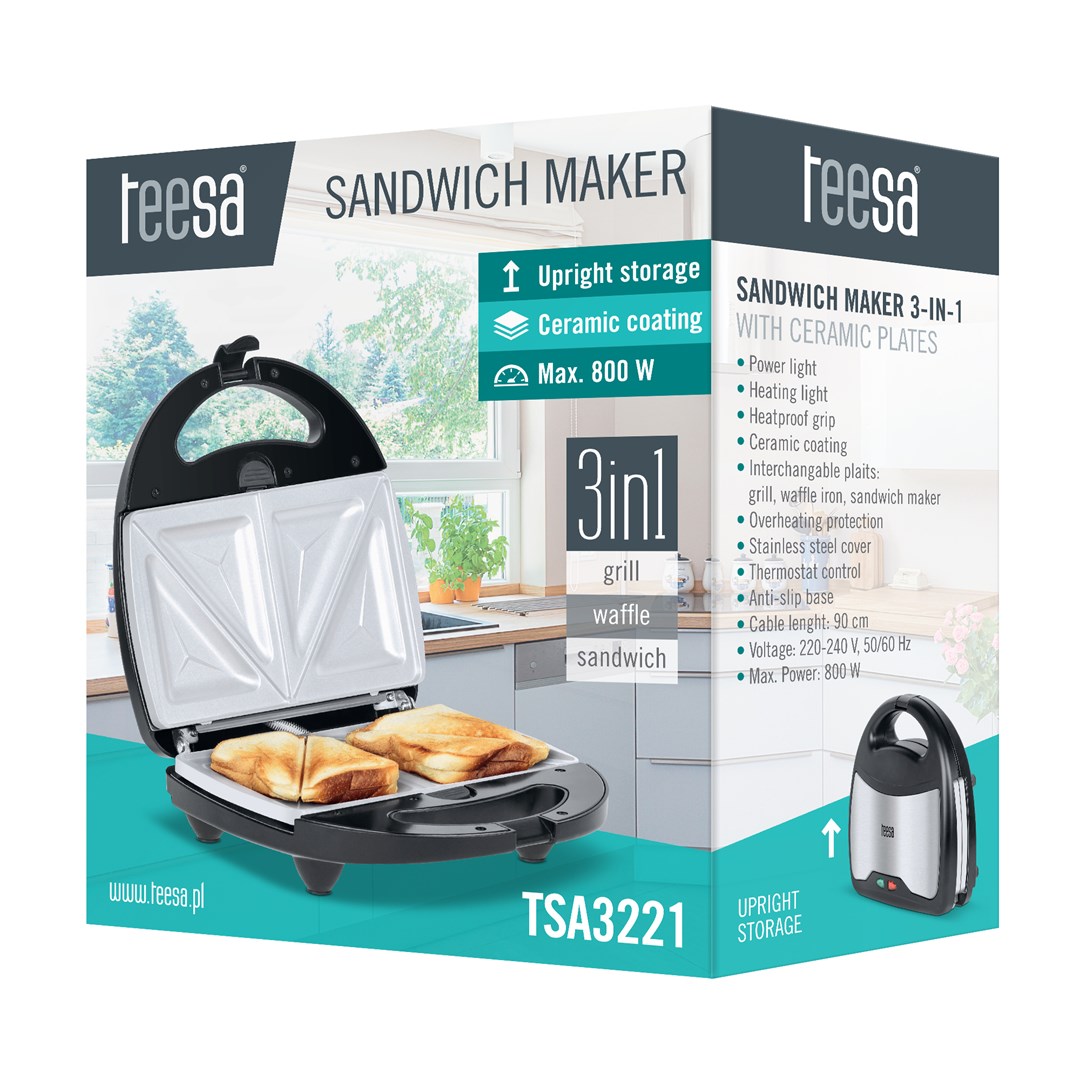 Toster 3-u-1 TEESA TSA3220 (800W, 3 izmjenjive ploče, keramički premaz)-6