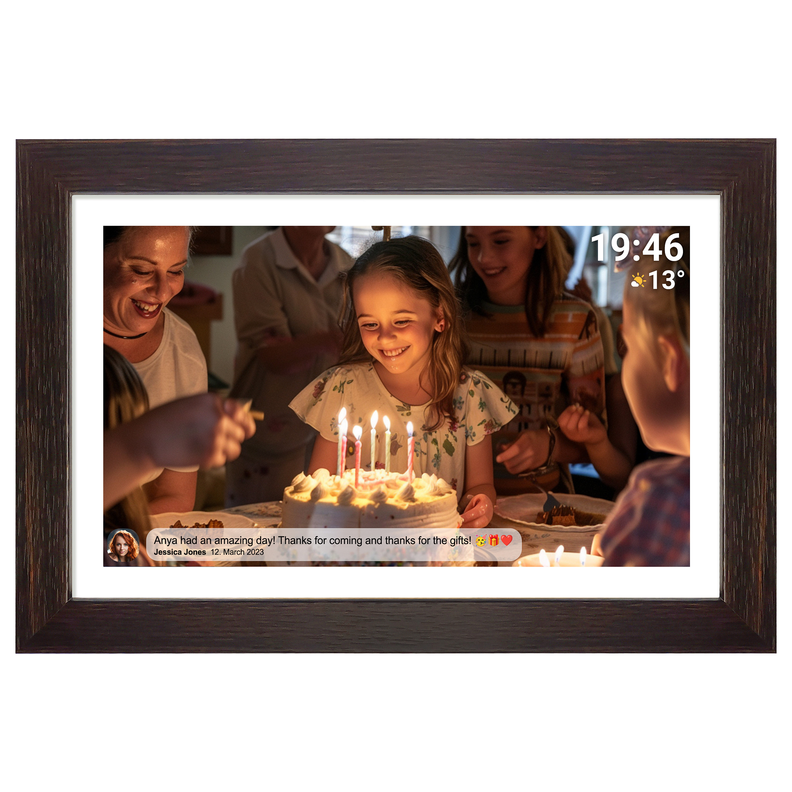 Digitalni okvir za slike DENVER PFF-1542LW (15.6" FHD IPS, 16 GB, Wi-Fi, FRAMEO, tamno drvo)-1