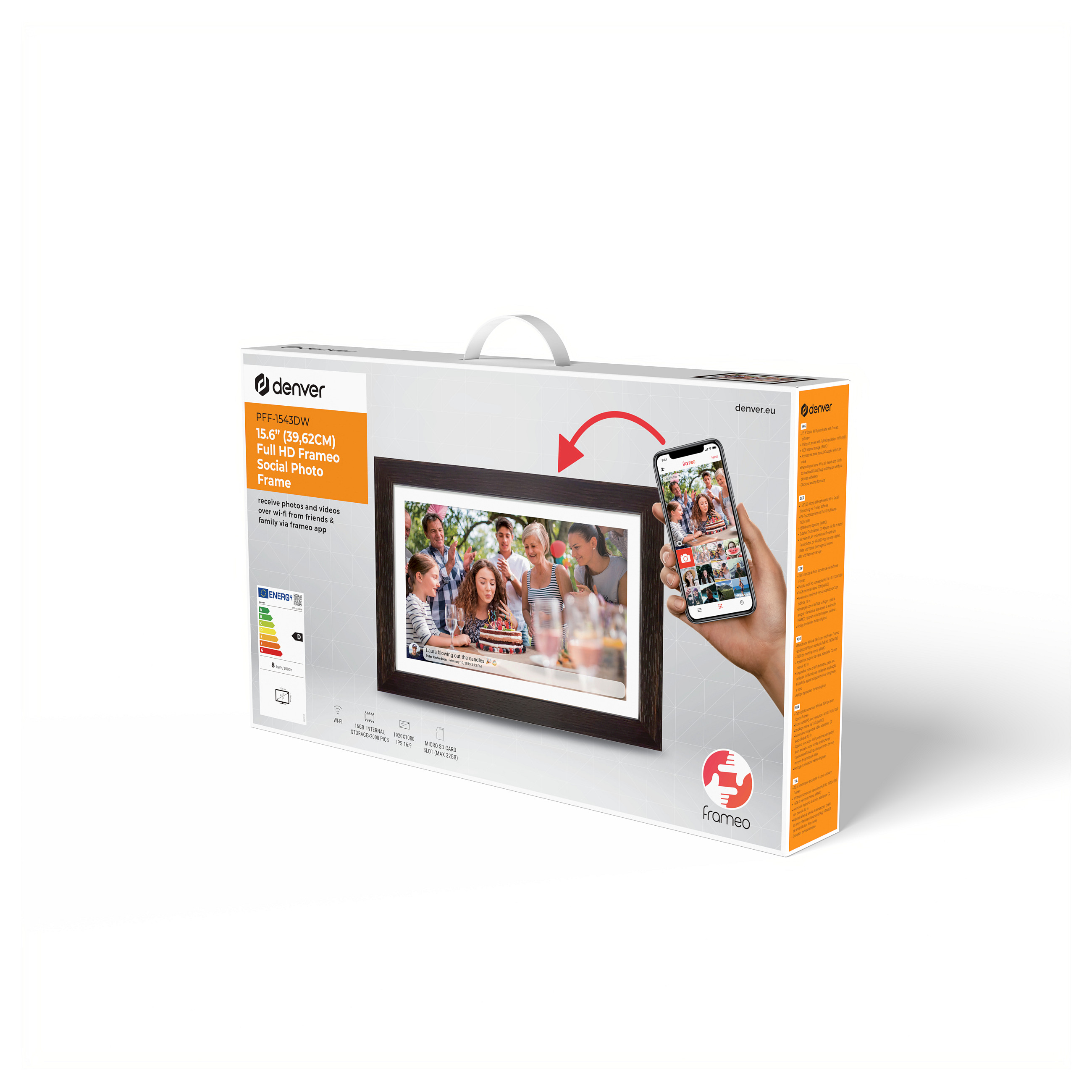 Digitalni okvir za slike DENVER PFF-1542LW (15.6" FHD IPS, 16 GB, Wi-Fi, FRAMEO, tamno drvo)-6