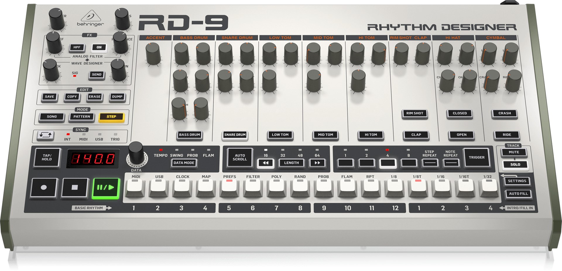 Ritam mašina BEHRINGER RD-9 (analogna, 11 zvukova, 64-step sekvencer, Wave Designer)-1