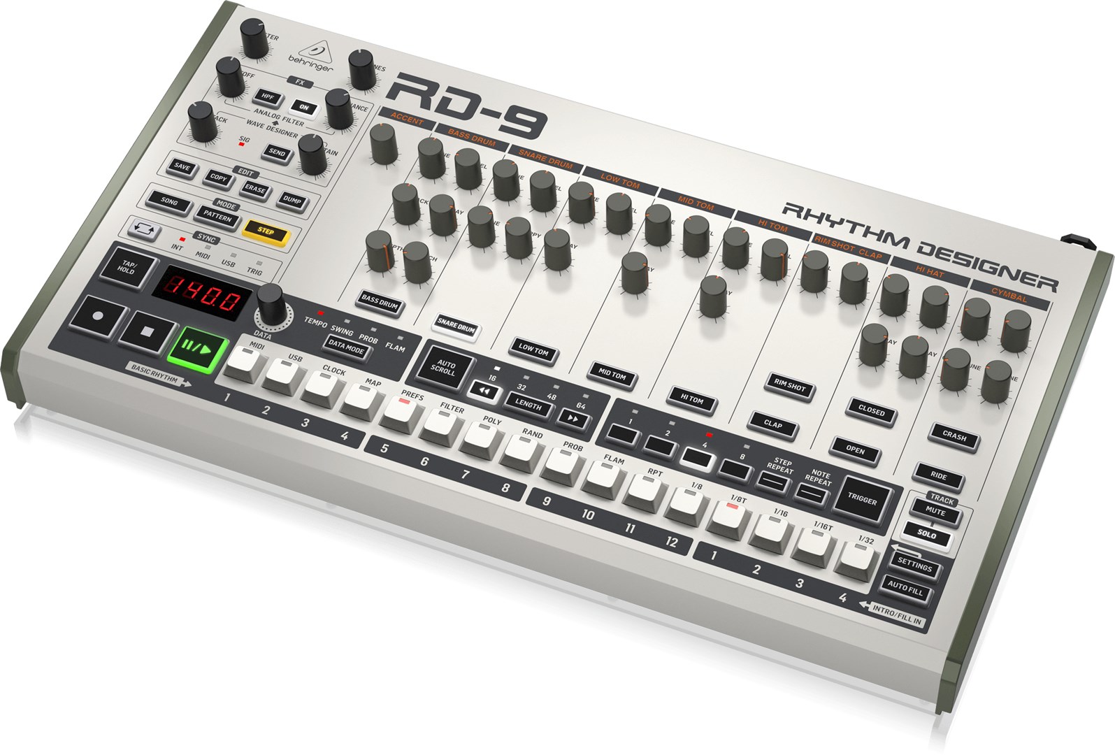 Ritam mašina BEHRINGER RD-9 (analogna, 11 zvukova, 64-step sekvencer, Wave Designer)-3